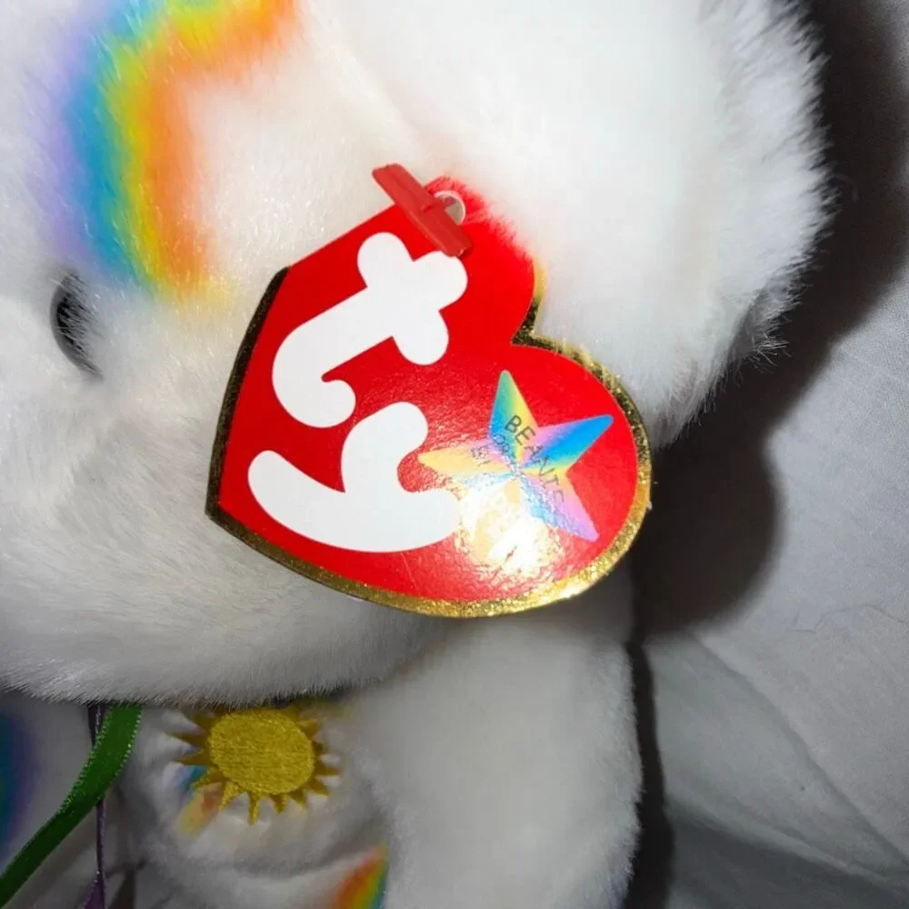 Rare 2002 Ty Beanie Buddy Cheery 15” Rainbow Sun Bear – Mint with Embroidered Ty
